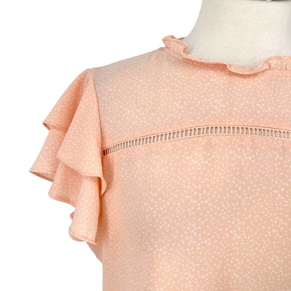 Adrianna Papell Ruffle Flutter Sleeve Blouse Peach Pink Size Large - Picture 4 of 12